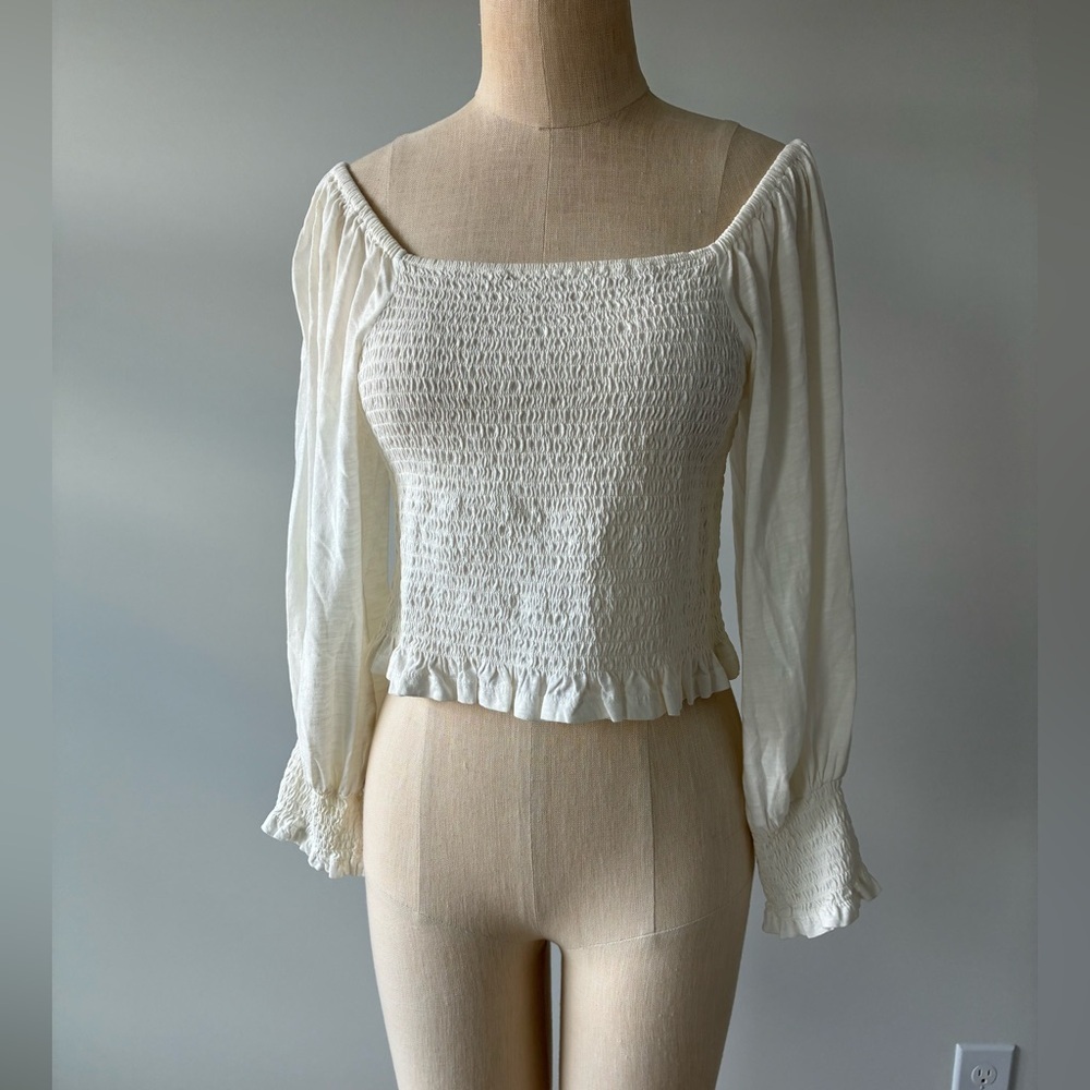 Anthropologie Pilcro White Off The Shoulder Smocked Top